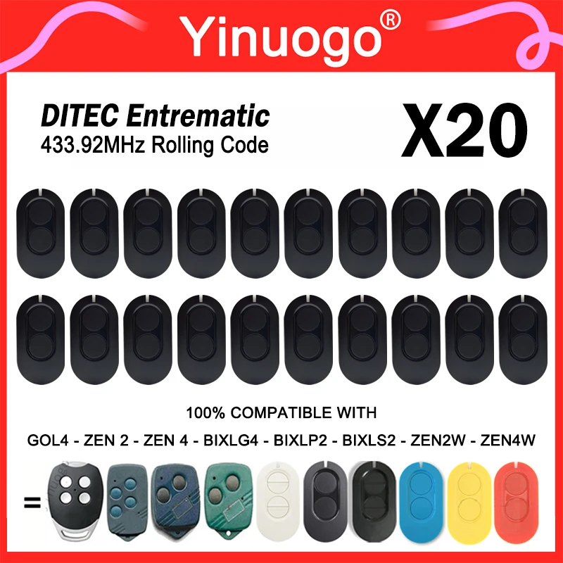 DITEC Entrematic ZEN2 ZEN4 ZEN2W ZEN4W Garage Remote Control Radio Transmitter 433.92MHz Rolling Code DITEC GOL4 BIXLP2 BIXLS2