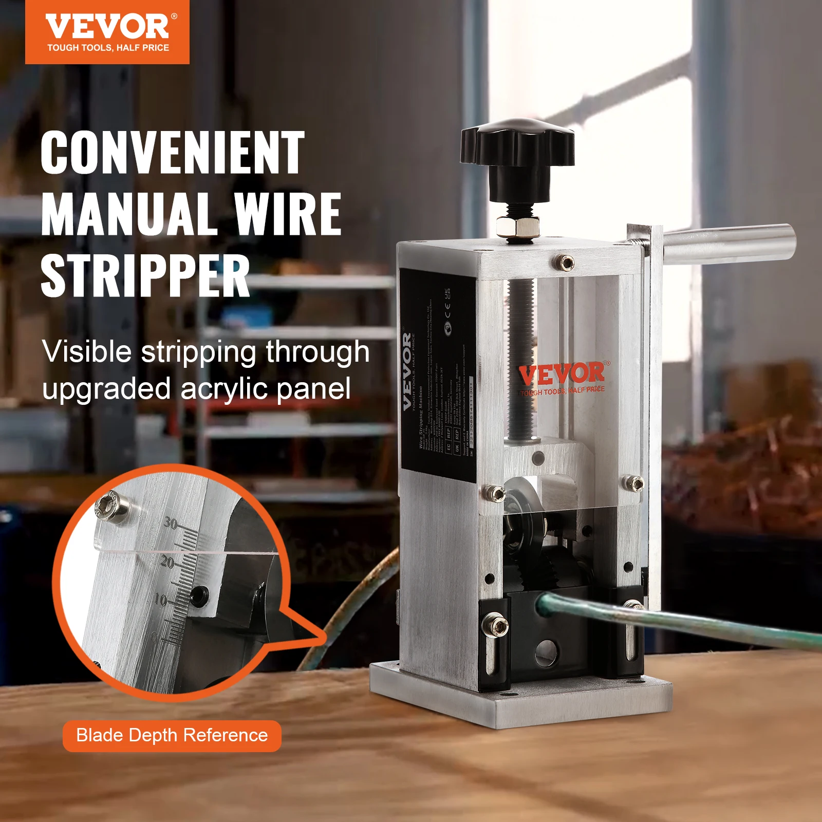 VEVOR Manual Wire Stripping Machine Copper Stripper 0.06''-1.18'' Portable Aluminum Wire Peeler for Cable Scrap Copper Recycling