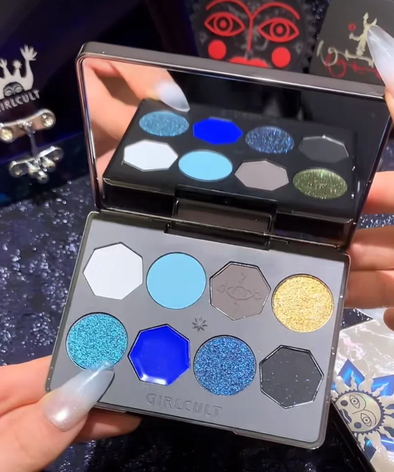 Girlcult Miomu Series 8 Color Eyeshadow Tray Blue Smoky Eye Matte Pearl Sparkle Sparkle for Halloween Fun Makeup