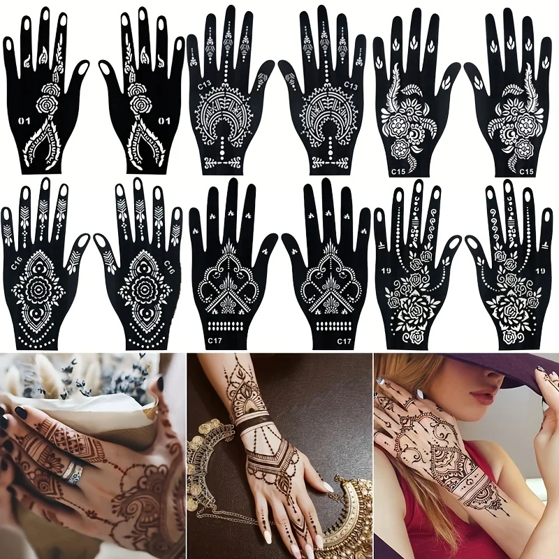 Tattoo Stencil Stickers 6/12/24/50PCS Reusable Self Adhesive Hand Floral Geometric Patterns DIY Body Art for Women Teens Party