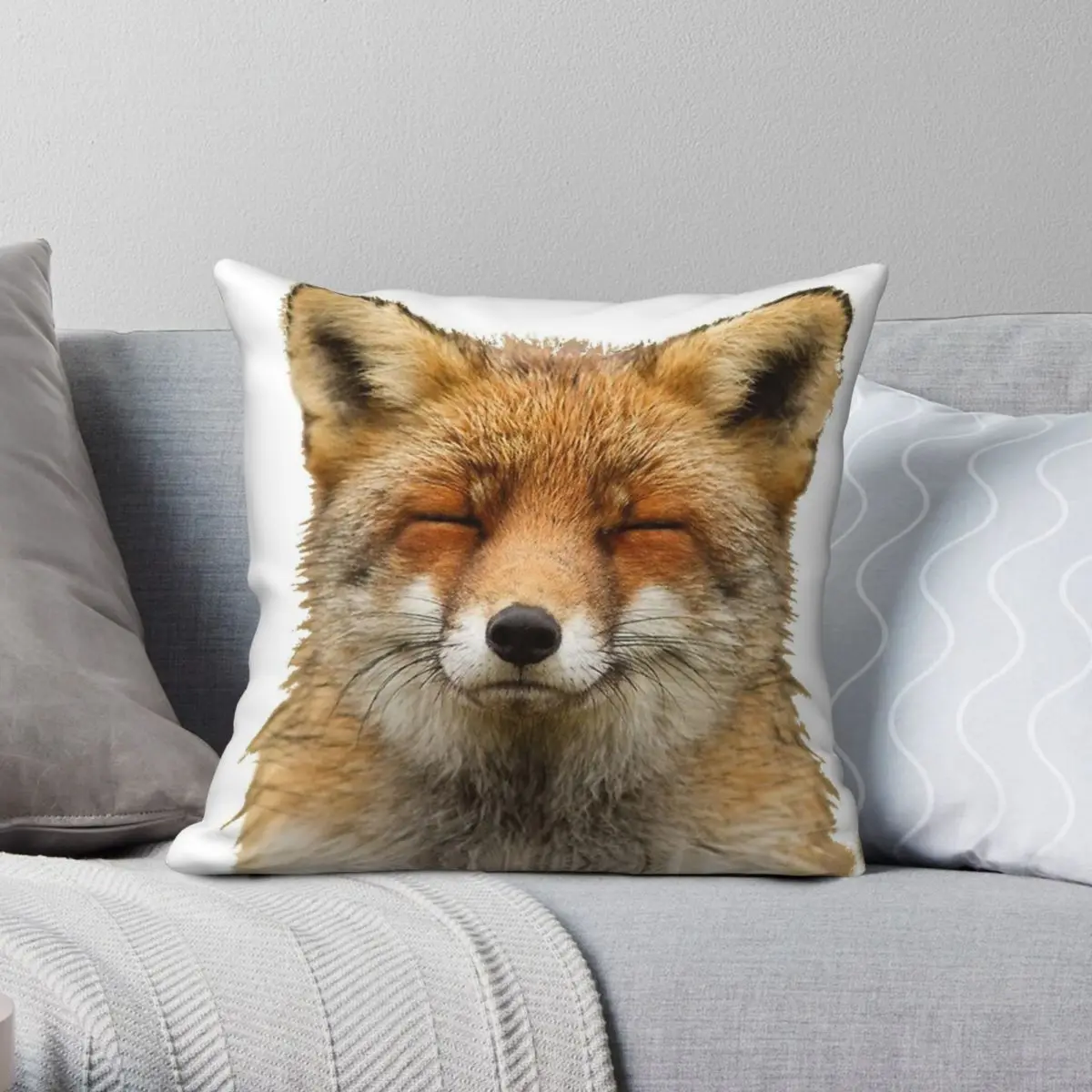 Cute Fox Square Pillowcase Polyester Linen Velvet Pattern Zip Decor Pillow Case Room Cushion Cover 18