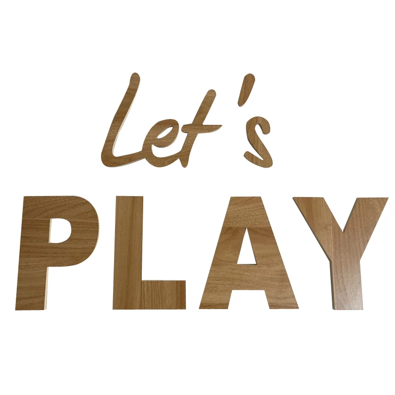 Let's PLAY-Wall Lettering Houten kinderkamerbord, speelkamerdecor, slaapkamerkunst