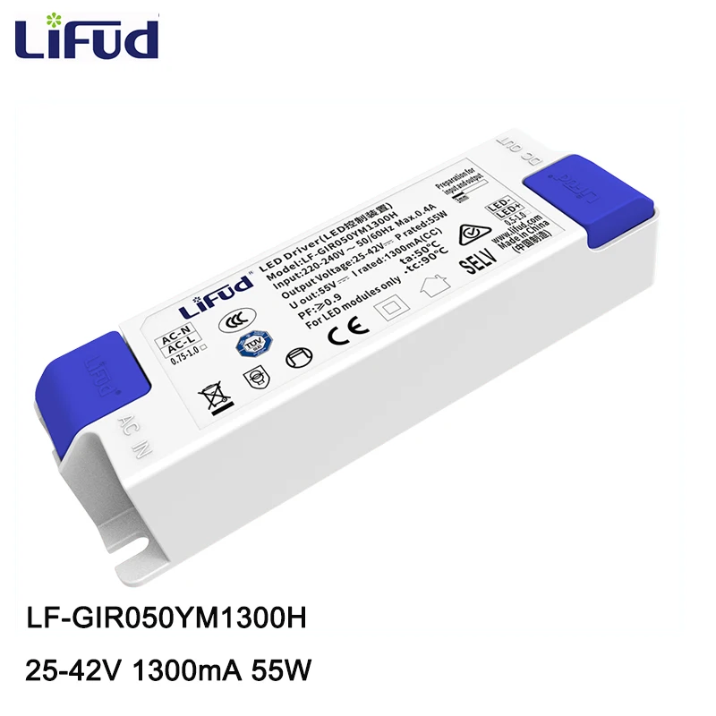 Lifud LED Driver 55W 1300mA 25-42VDC LF-GIR050YM1300H LED Luminaire Power Supply Panel/Down/Track LED Light Driver GIF050YS1300H