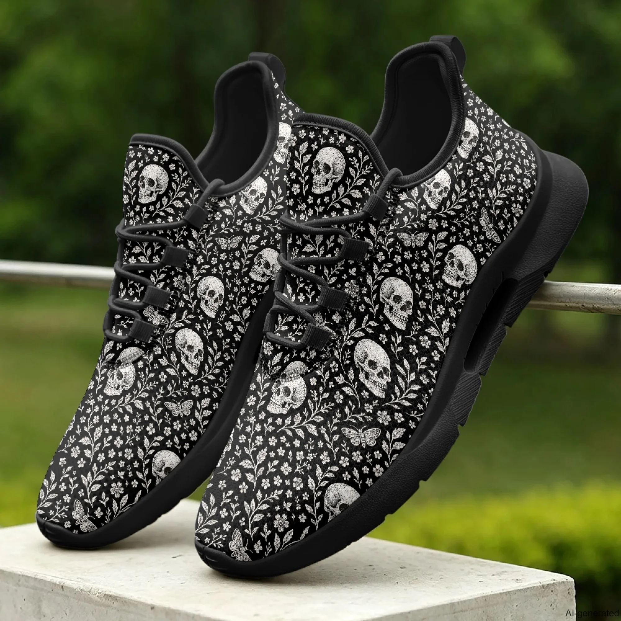 XIXIRIMIDO Lace-up Casual Shoes Skull Print Men's Sneakers Breathable Mesh Walking Shoes Women's Fashion Shoes 35-48