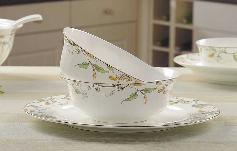 

3pcs/lot, Bone China Plates and Fruit Bowl Set, 10inch Serving Tray 6inch Bowl, Porcelain Decorative Plates,