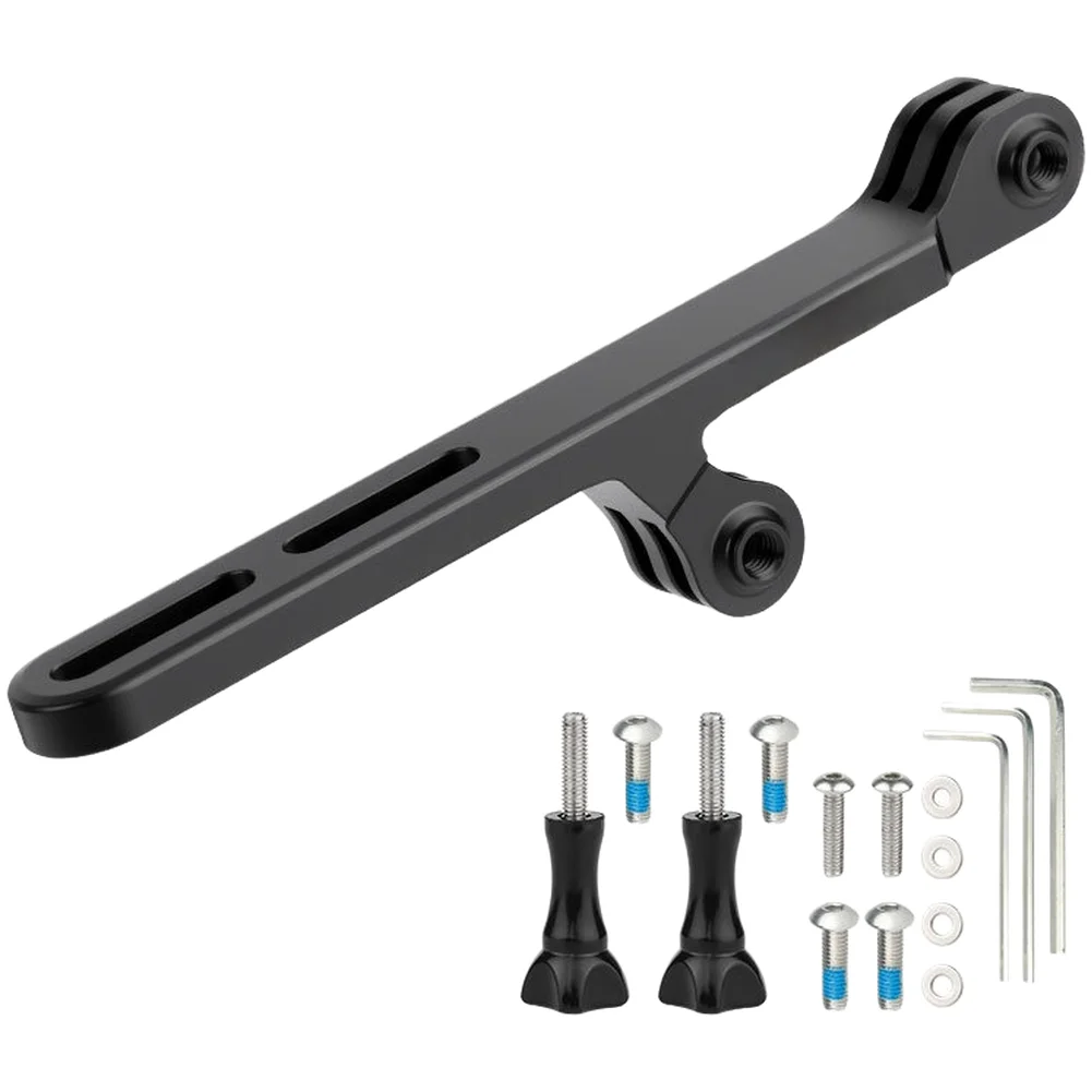 

Black Aluminum Alloy Bike Handlebar Extension Mount with Dual Camera Connectors for Action Cam Bike Light and Cycling Computer