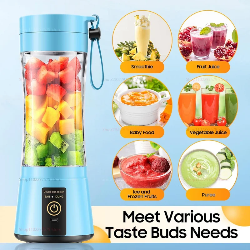 Licuadora portátil inalámbrica de tamaño personal: mini licuadora para batidos y batidos, taza de viaje sin BPA de 380 ml para oficina/hogar/gimnasio