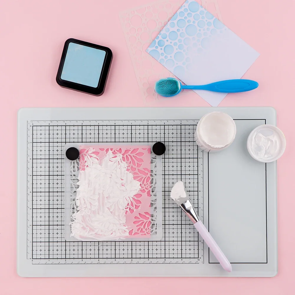 40x26cm All-in-one Magnetic Glass Craft Mat Scratch Media Cutting Mat For Cut Stamping Mixed Heat Embossing&Hot Glue DIY Project