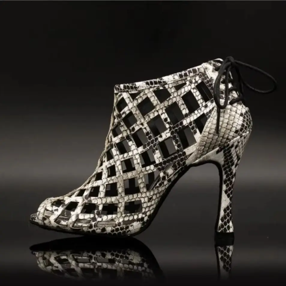 Evk Snake Print Latin Dance Shoes Women Hollow Grid Dance Booties Girls Salsa Tango Ballroom Dance Shoes Sneaker Party Sandals