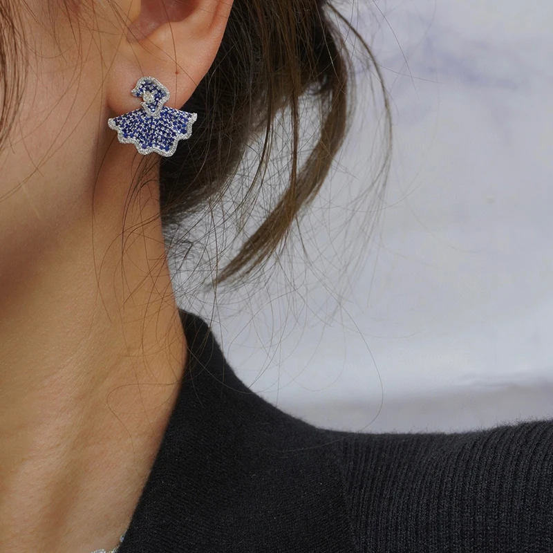 Aazuo Fine Jewelry 18K Pure White Gold Natural Ruby Real Diamonds  Stud Earrings Gifted For Women Engagement Wedding Party