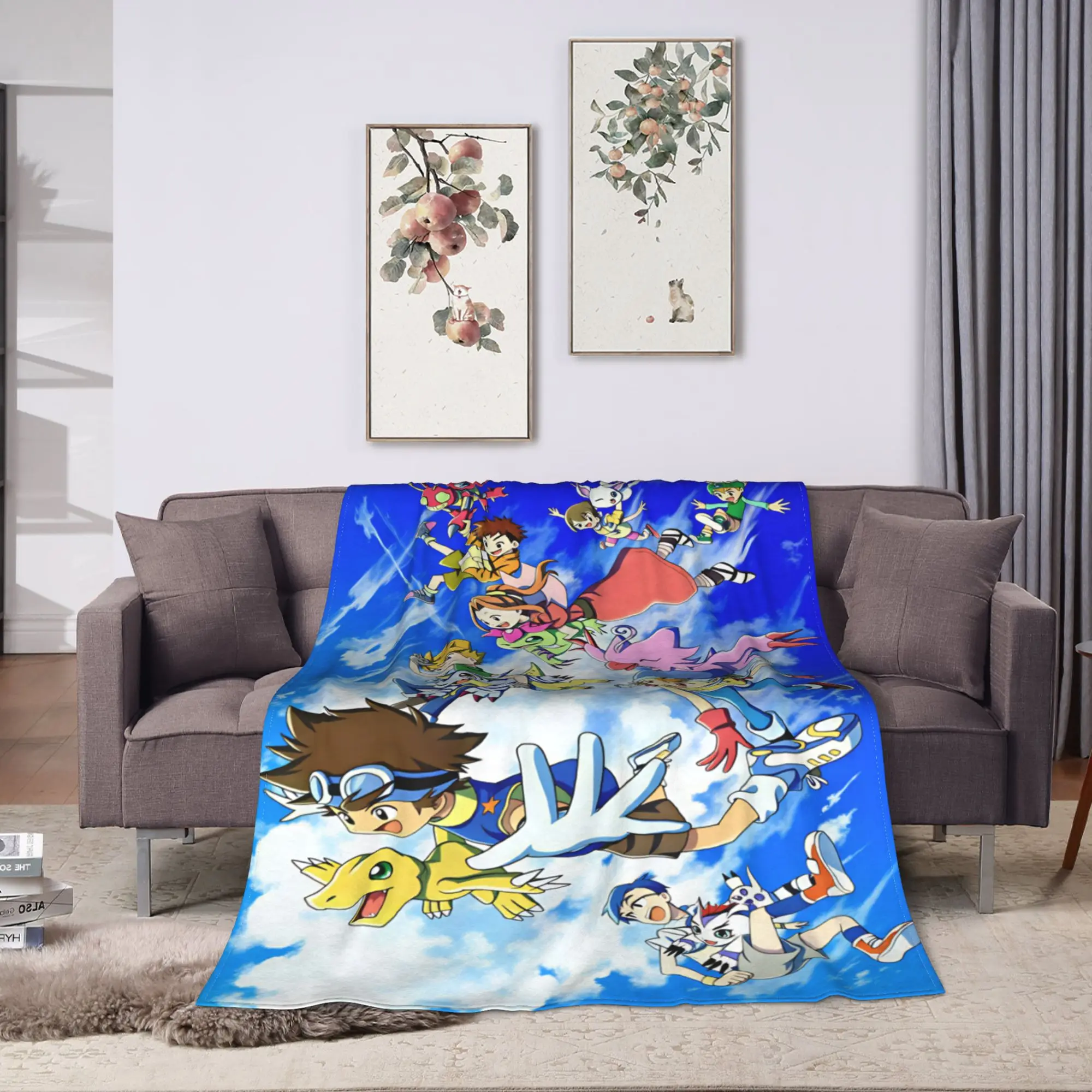 Digimon Adventure Soft Warm Blanket  Airplane Travel Plush Throw Blanket Funny Bedroom Flannel Bedspread Sofa Bed Cover