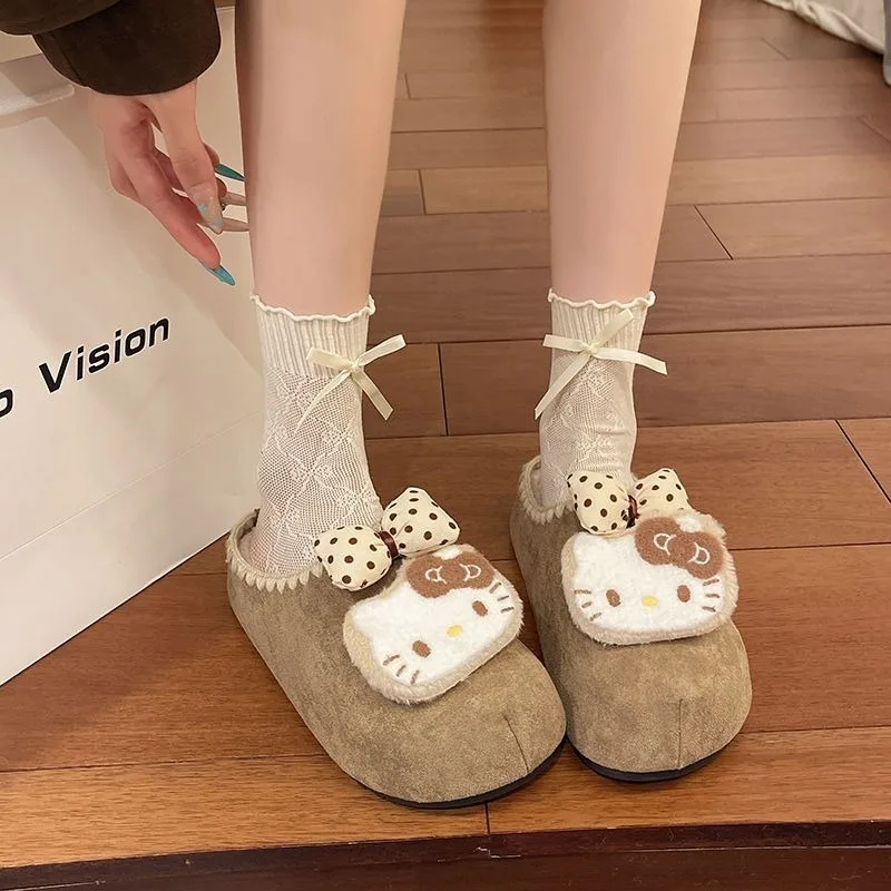 

Kawaii Hello Kitty Sanrio Students Cute Cartoon Comfortable Warm Shoes Children Cotton Slippers Platform Shoes Gift for Kids