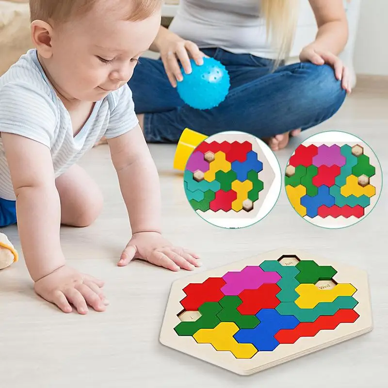 

Wooden Hexagon Puzzle Geometry Logic Intelligence Game Portable STEM Educational Logic Game For All Ages Challenge Kids Children