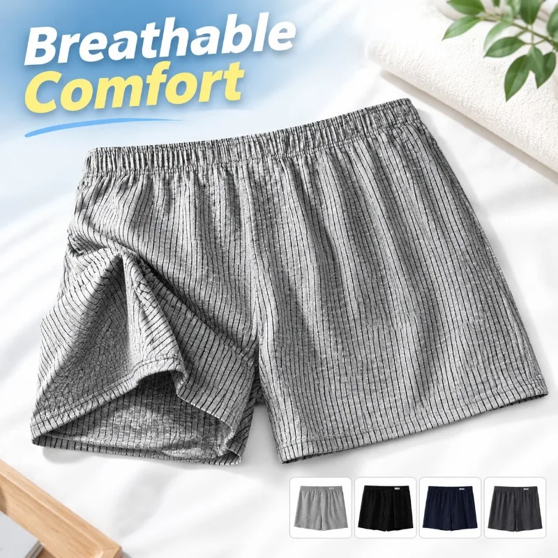 Men's Cotton Boxer Briefs, Summer Loose Fit Solid Color Underpants, Large Size Breathable Soft Underwear for Men Daily Wear