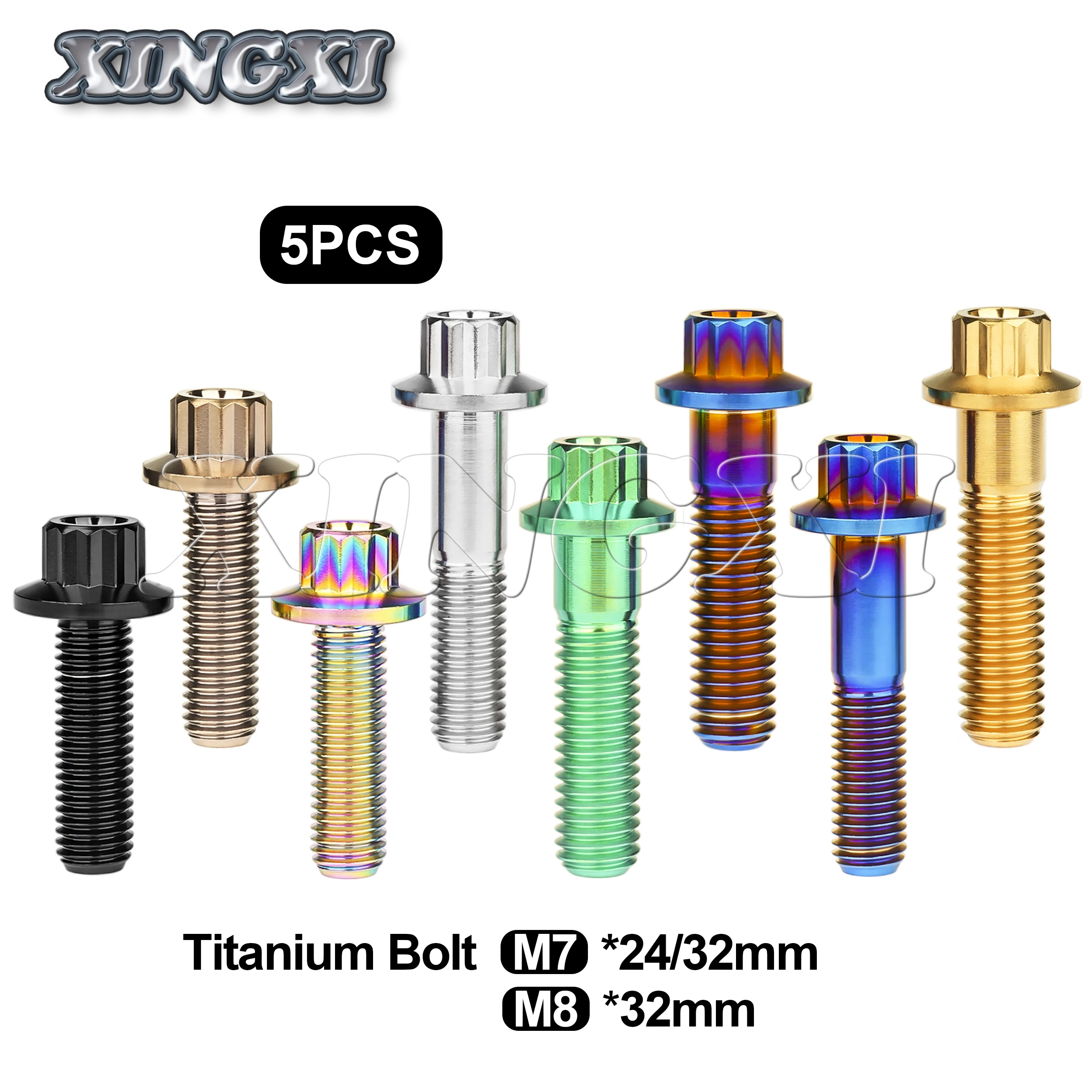 Xingxi 5PCS Titanium Ti Bolts M7 M8x24/32mm Flange 12 Points 8mm spline Screws for Car Wheel Split Rim Retrofit fasteners