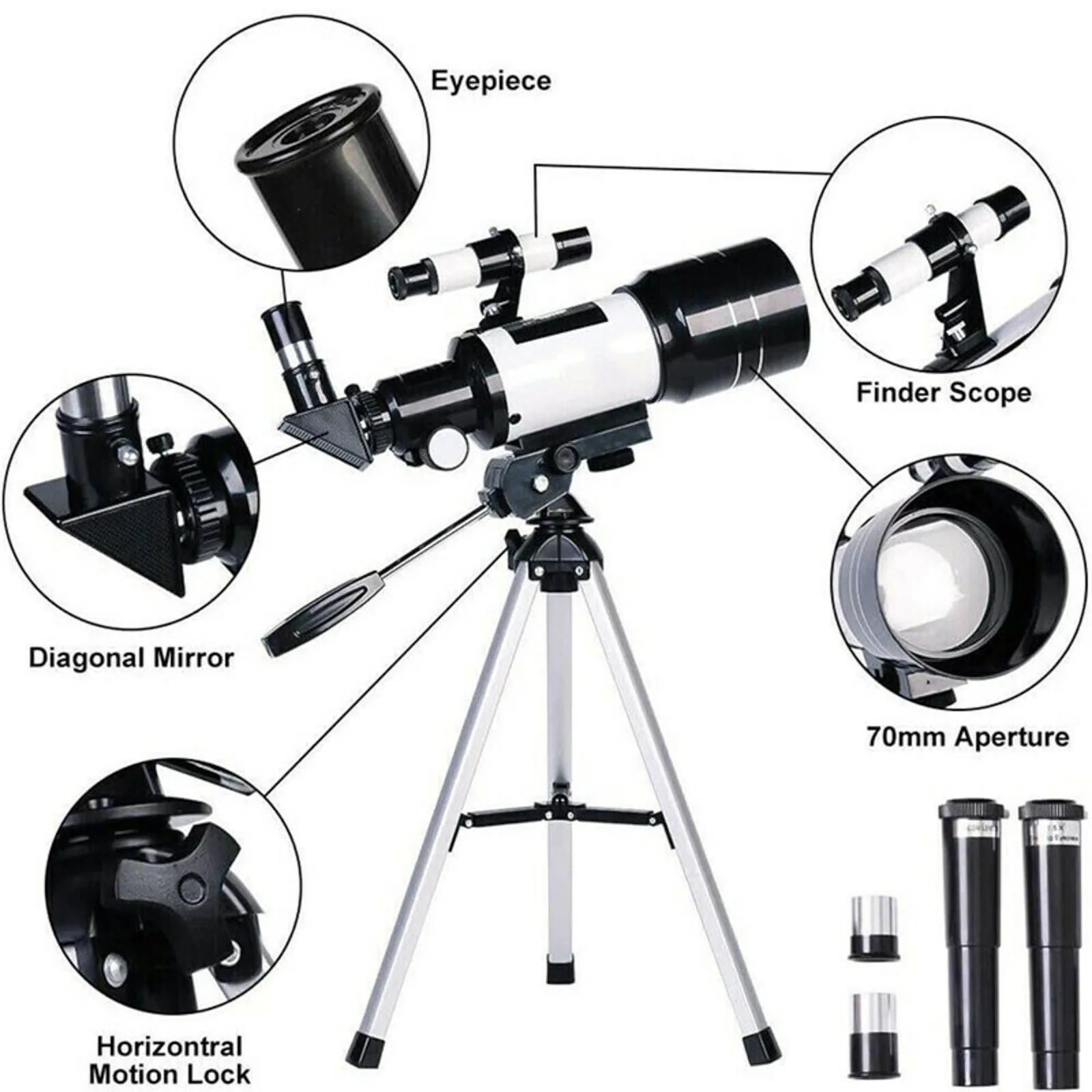 70mm Table Astronomical Telescope 150X Beginners Monocular Moon-watching Telescope with Tripod Child Birthday Gift Telescope