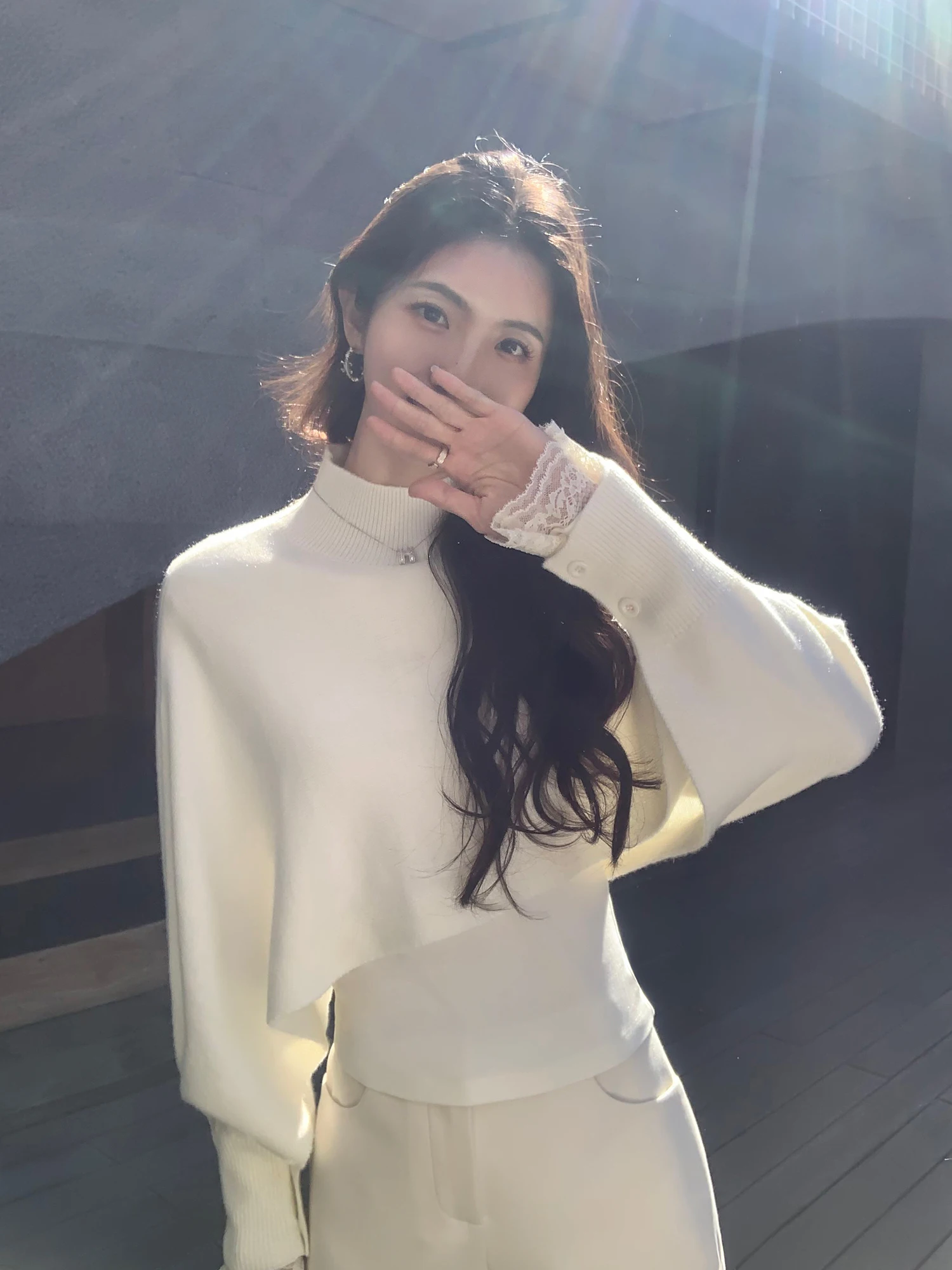 

Mulvan Touch High Collar Batwing Sve ort Knitted Sweater Women's Soft Loose Personali Pullover Winter Faion Top