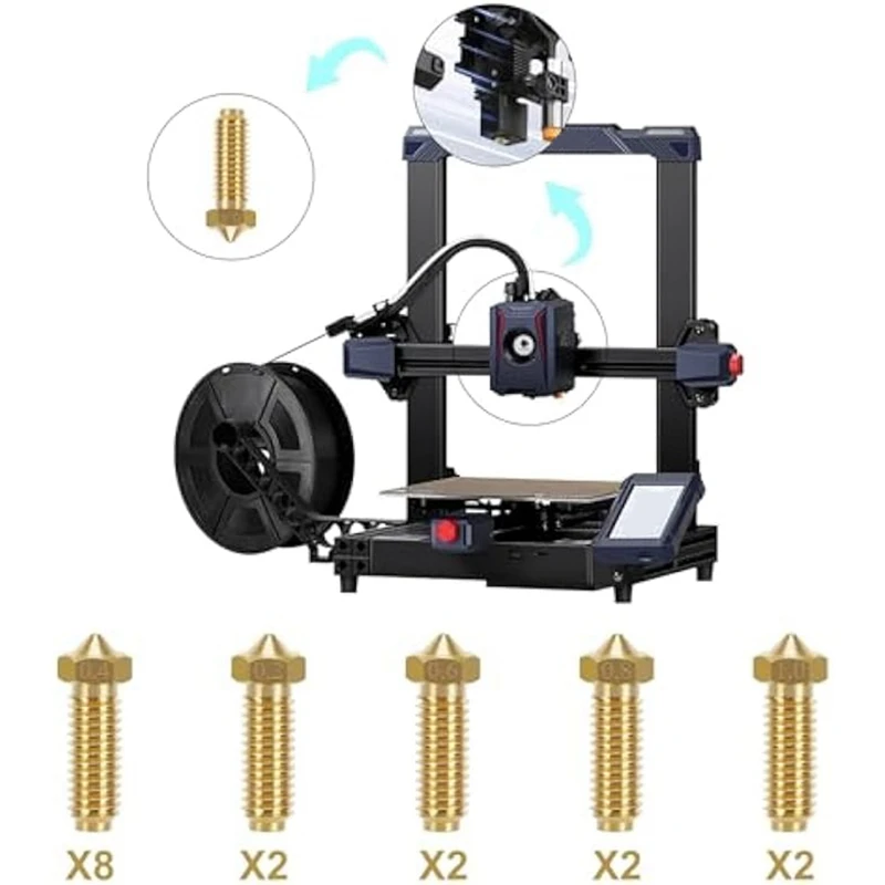 Anycubic-boquillas de latón de 16 piezas para extrusora Kobra 2 Series,8 piezas, 0,4mm, 2 piezas cada una, 0,2/0,6/0,8/1,0mm