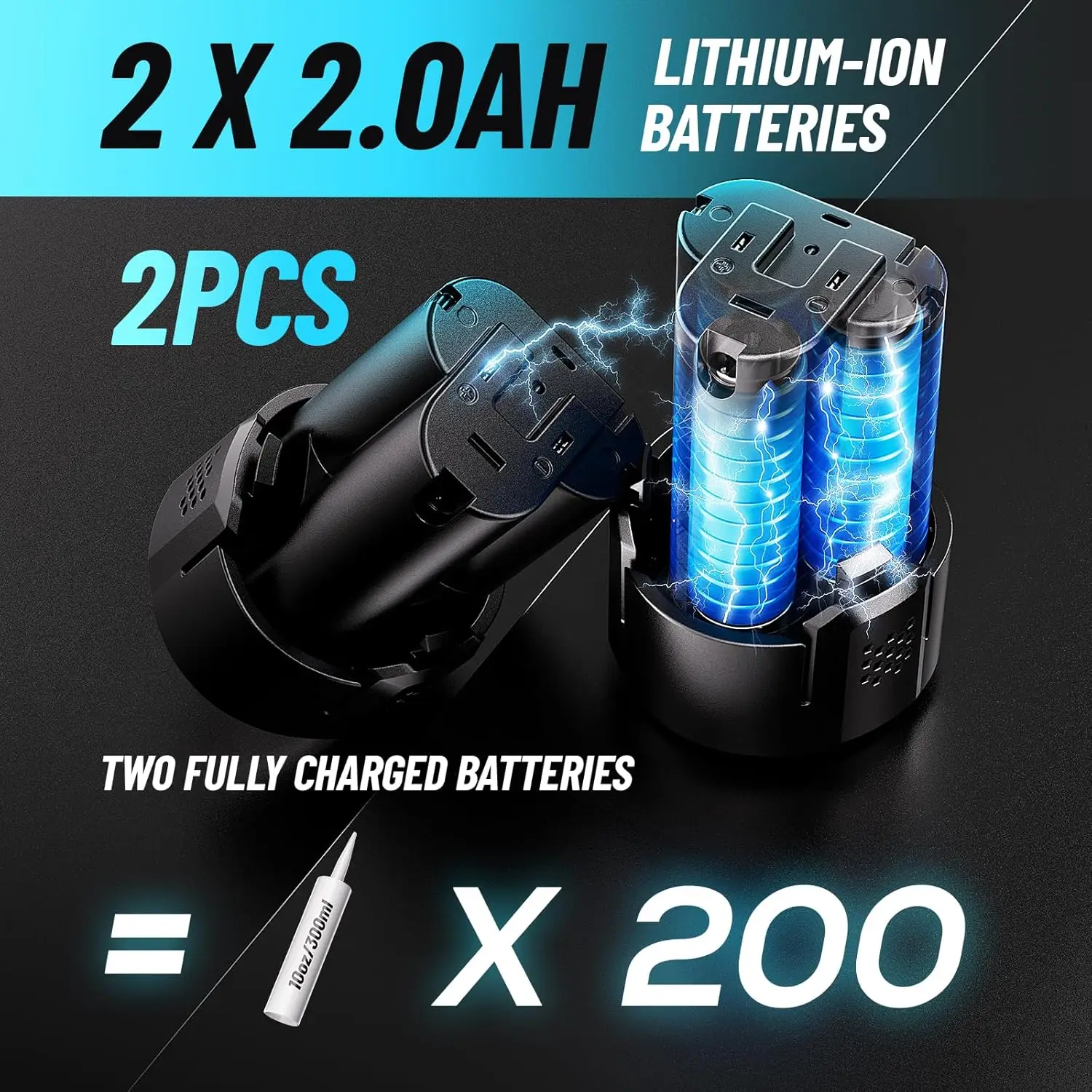 Pistola de calafateo eléctrica Seesii, pistola de calafateo inalámbrica de 10oz con 2x batería de 2000mAh, herramientas eléctricas de luz LED antigoteo de velocidad continua