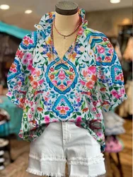 Blusa de manga bufante com estampa floral