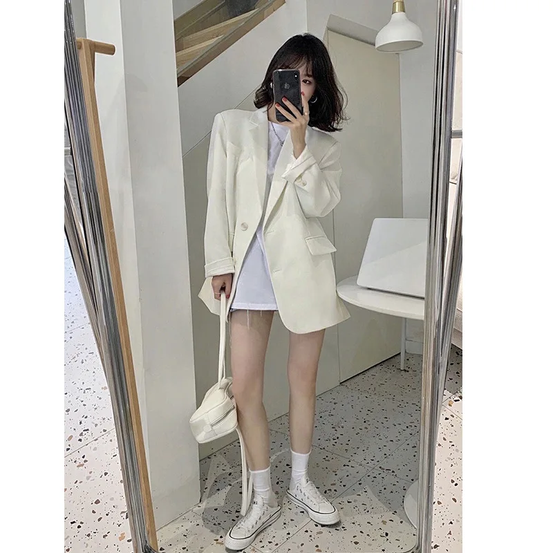 White Women Suits 1 Piece Blazer Spring Jacket Formal Office Lady Business Work Wear Fashion Girl Loose Coat Outfit Prom Dress