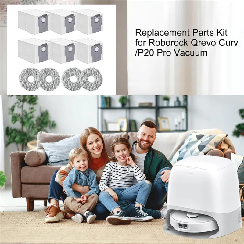 Abgh-kit de acessórios de substituição para roborock qrevo curva/p20 pro robô aspirador peças mop almofadas sacos pó