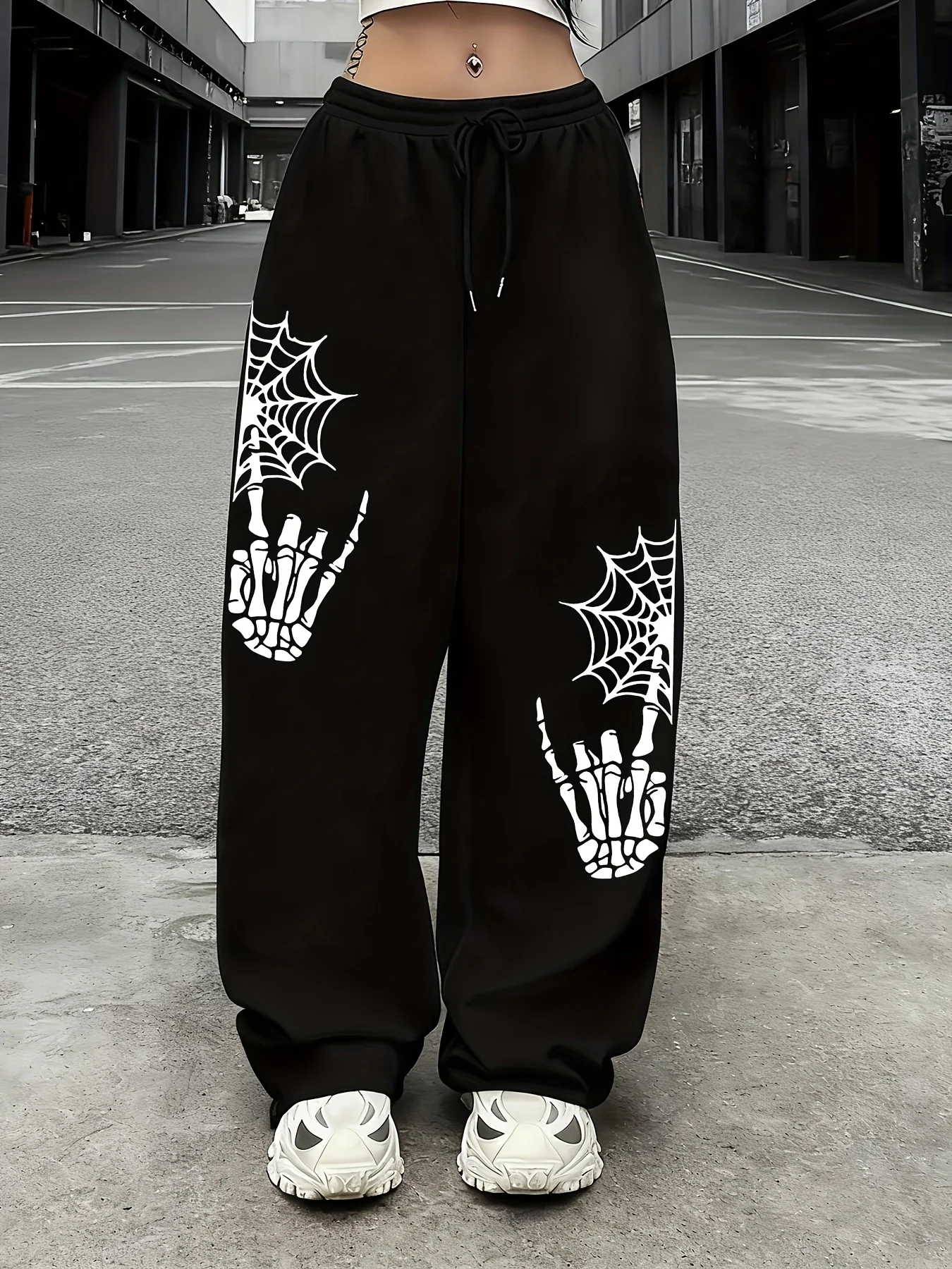Rock and Roll Letter Printing Pants Casual Jogger Women's Drawstring Long Pant Fashion Street Female Sport Pants for Adults