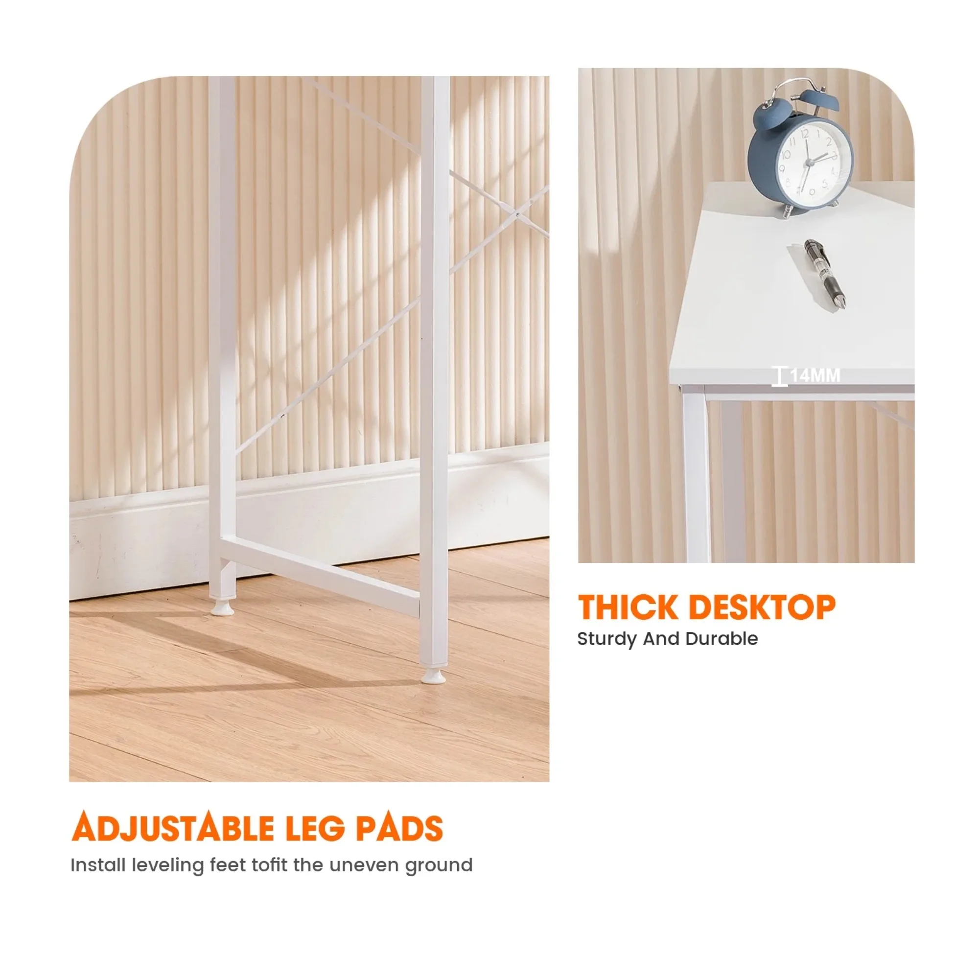 مكتب كمبيوتر صغير مقاس 32 بوصة، إطار معدني، طراز حديث وبسيط للدراسة في المكتب المنزلي، أبيض