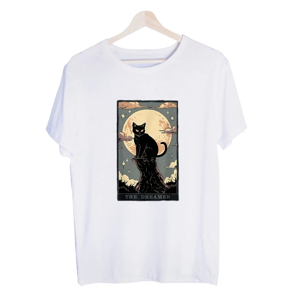 Men's Black Cat Moon Graphic Tee, Crew Neck Short Sleeve Shirt for Casual Daily Wear and Summer Outfits