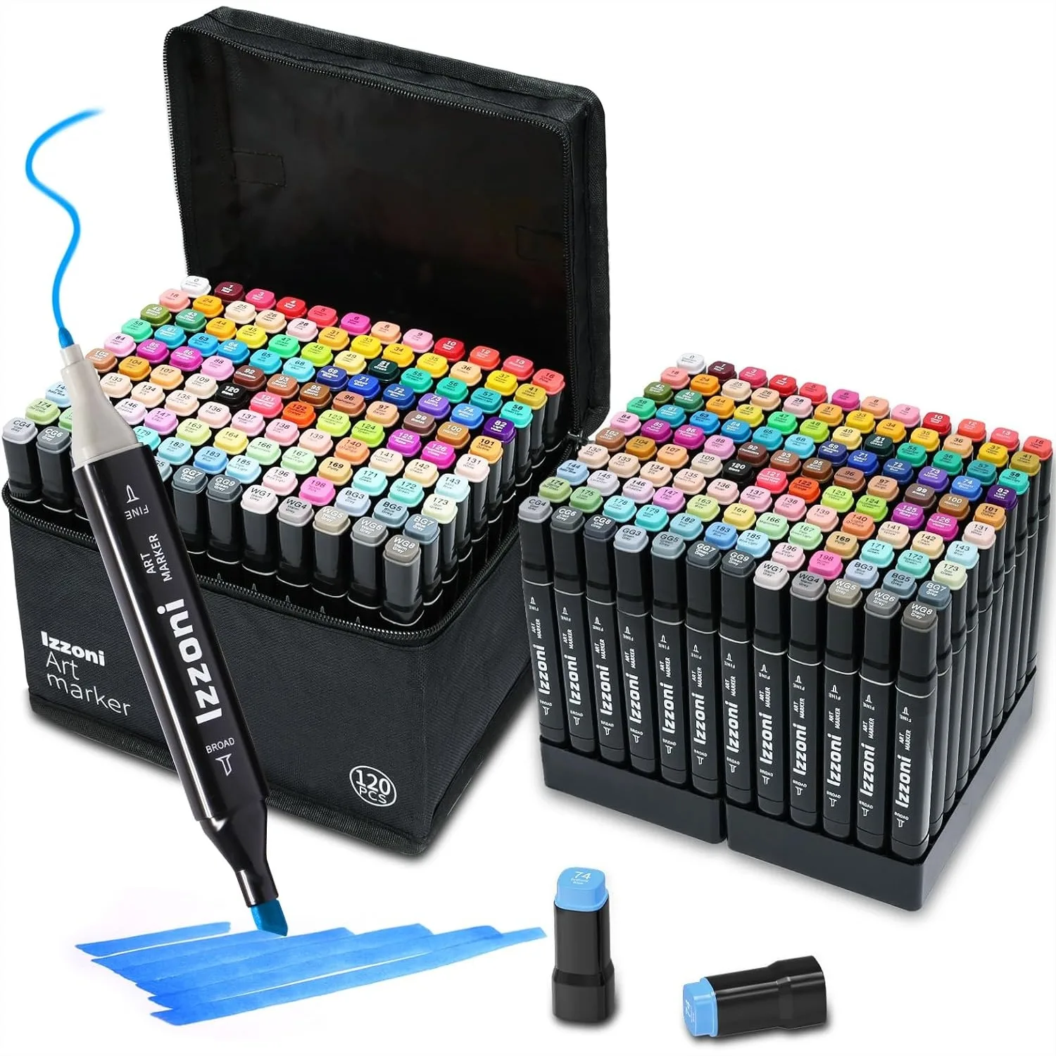 

120 Colors Alcohol Markers Set, Dual Tip Fine & Chisel, Permanent Art Drawing Markers for Kids Sketching Adult Coloring with