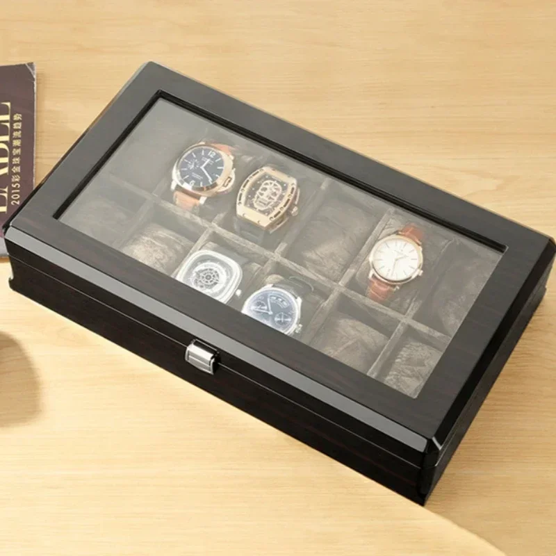 

High Grade Baking Varnish Ebony Grain Watch Box Jewelry Display Box Designer Brand Storage Case Maquillaje Sin Etiqueta Luxury