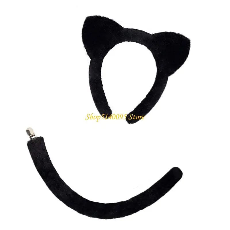 Dxae Childrens บทบาทเล่นแถบคาดศีรษะและชุดหางแมวขนยาวหูเครื่องแต่งกายอุปกรณ์เสริมการตกแต่งผมคอสเพลย์ที่ปลอดภัย