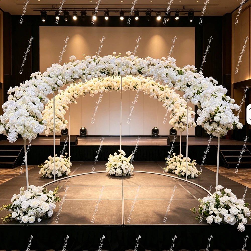

Large Indoor Event Stage Backdrop Arch Mesh Yarn Petals Backdrop mesh flower aisle Stand for Wedding