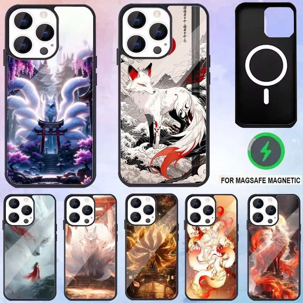 Casing Ponsel Rubah Bersembunyi Sembilan Ekor Untuk iPhone17,16,15,14,13,12,11 Plus,Pro Max Pengisian Daya Nirkabel Magnetik Magsafe