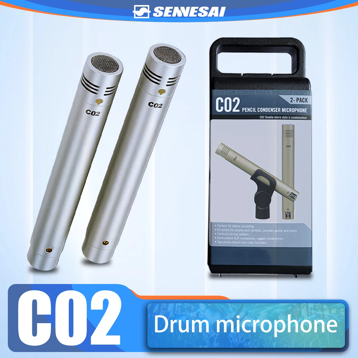 C02 One Pair Condenser Small-Diaphragm Suspension Pencil Shockproof Clip Microphone Piano Mic Pencil Type Record c02 Instrument