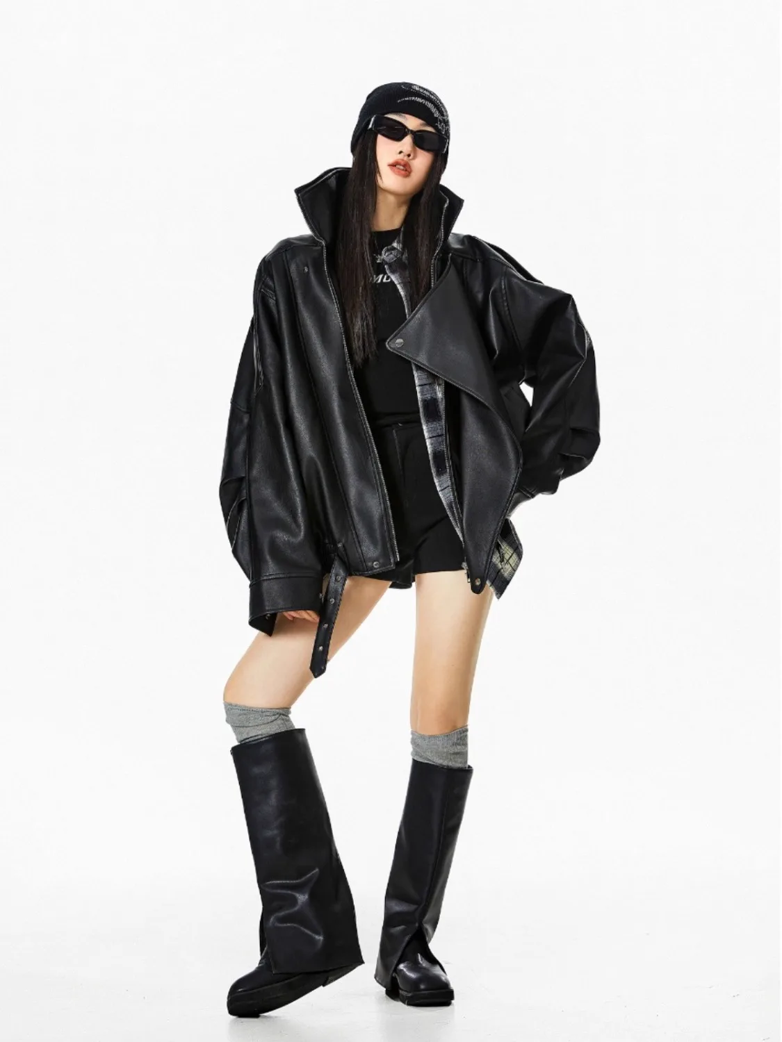 แจ็คเก็ตหนังสไตล์อเมริกันเรโทรสีน้ำตาลสำหรับผู้หญิง ฤดูใบไม้ผลิ ฤดูใบไม้ร่วง 2026 รุ่นใหม่ สไตล์นักขี่มอเตอร์ไซค์