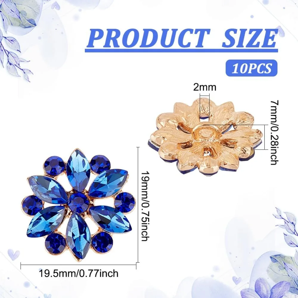 10PCS Rhinestone Shank Buttons Flower Pattern Buttons Alloy Buttons for Sewing Alice Blue