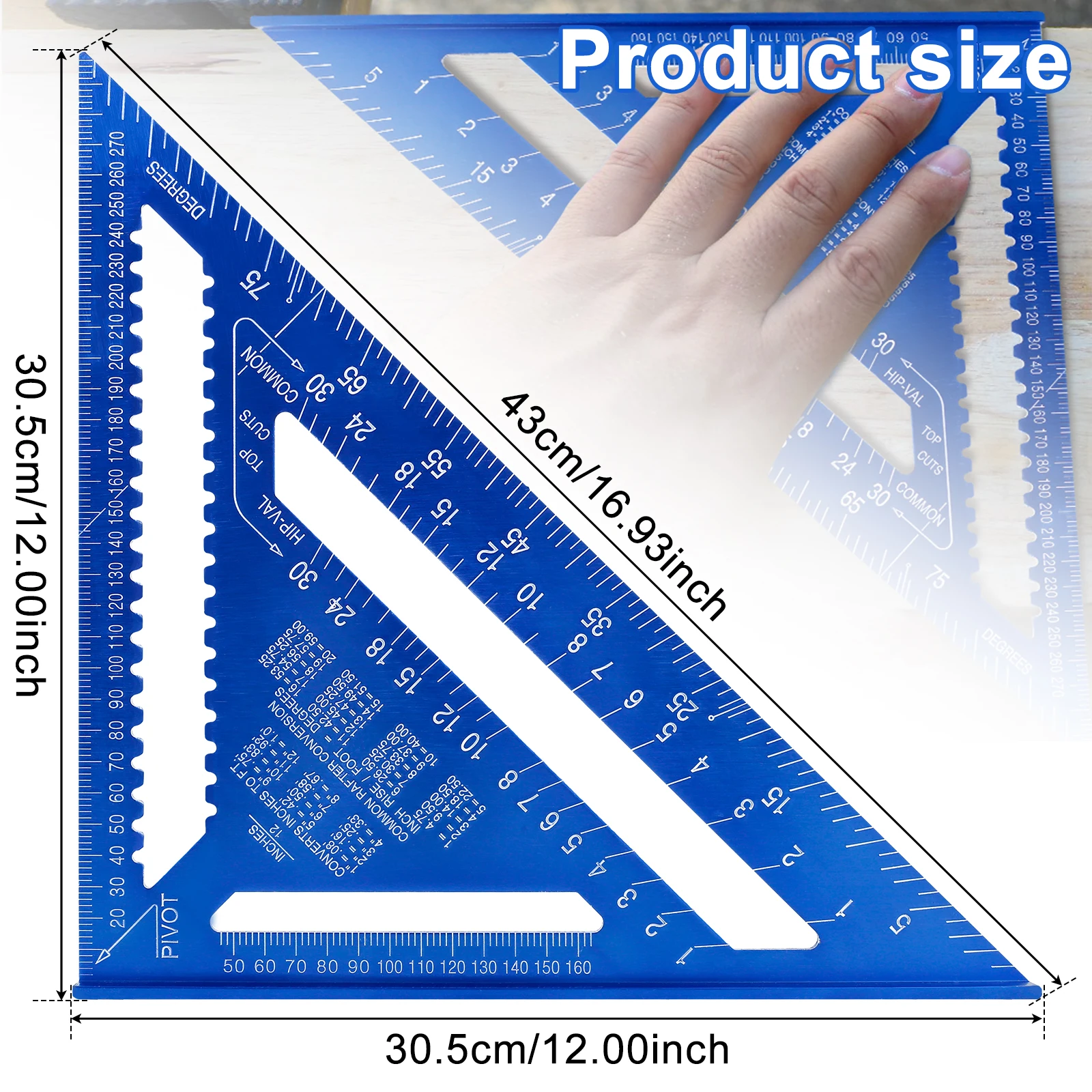 Règle triangulaire de 12 pouces, outil de mesure, outils de charpentier en alliage d'aluminium, règle d'angle métrique, carré de vitesse pour outils de travail du bois