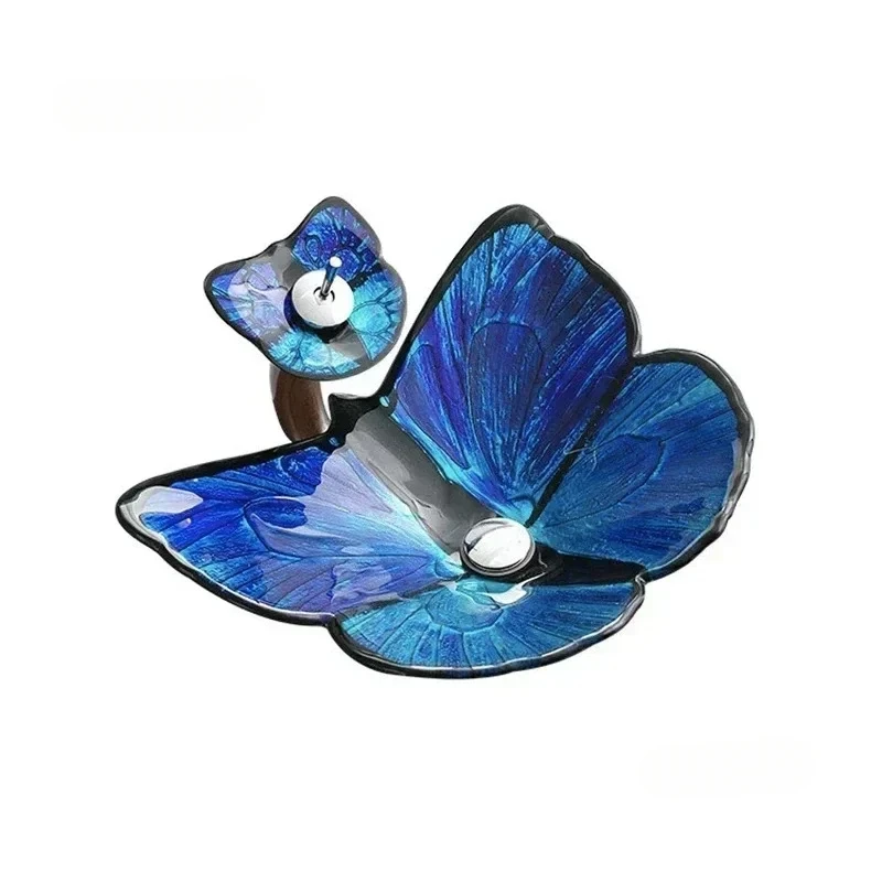 Craetive Tempered Glass Butterfly-shaped Bathroom Sinks Hotel Bathroom Washbasin Countertop Sink Personalized Art Basin d