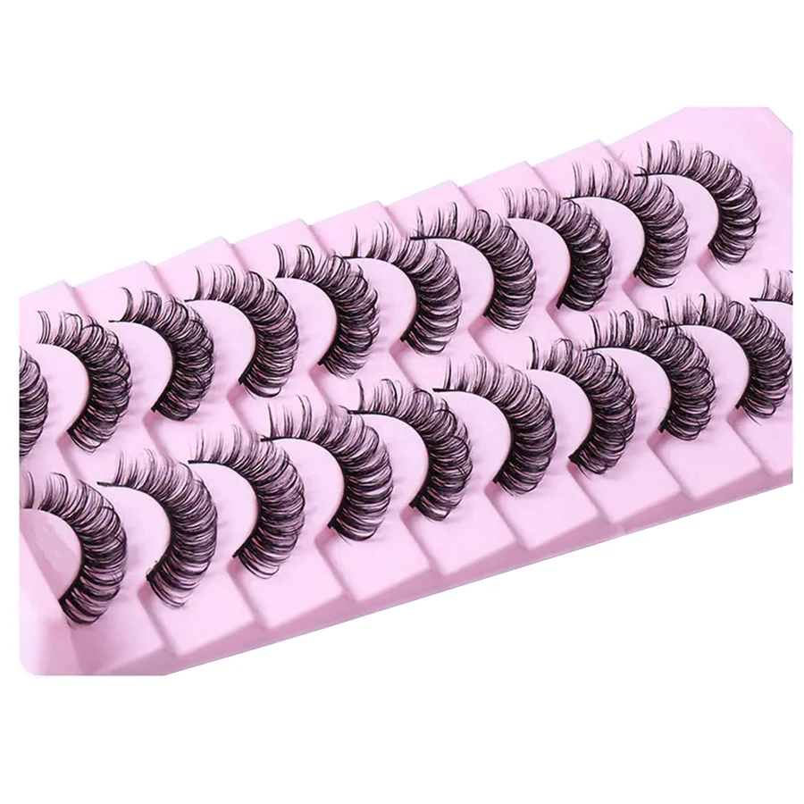 10 أزواج من الرموش الرقيقة المخططة الروسية ثلاثية الأبعاد المتينة القابلة لإعادة الاستخدام بطول 10-16 ملم، رموش مجعدة، مكياج تمديد