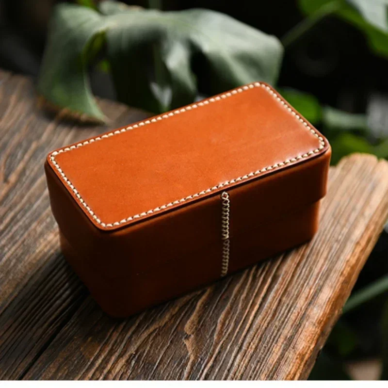 Handmade Leather Storage Box, Top-Layer Jewelry Case, Multi-Functional Antique Buddha Bead Collection Organizer