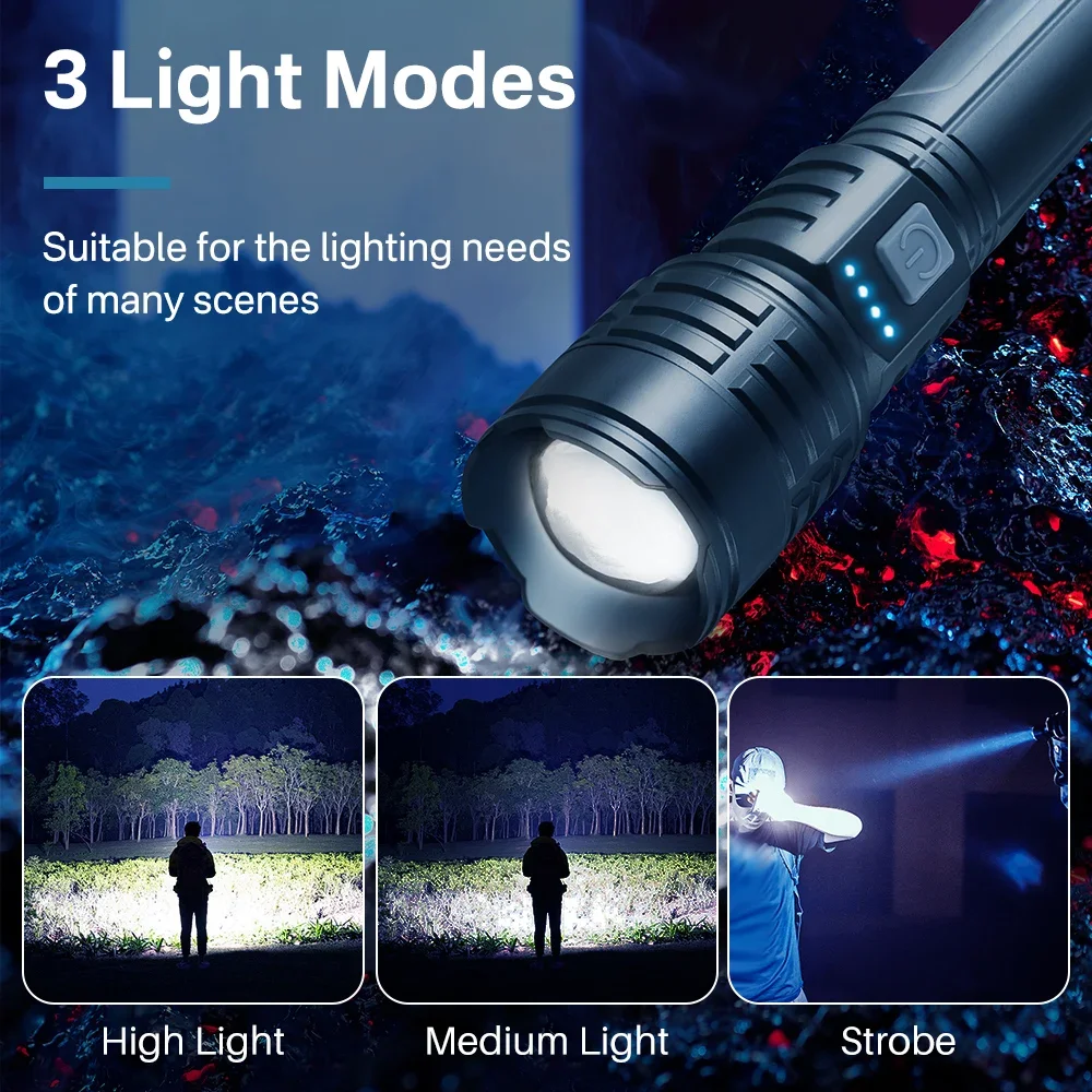 BORUIT Portable Flashlight Variable Focus Dual Lighting Type-C Rechargeable LDC EDC Camping Fishing Outdoor Waterproof Work Lamp