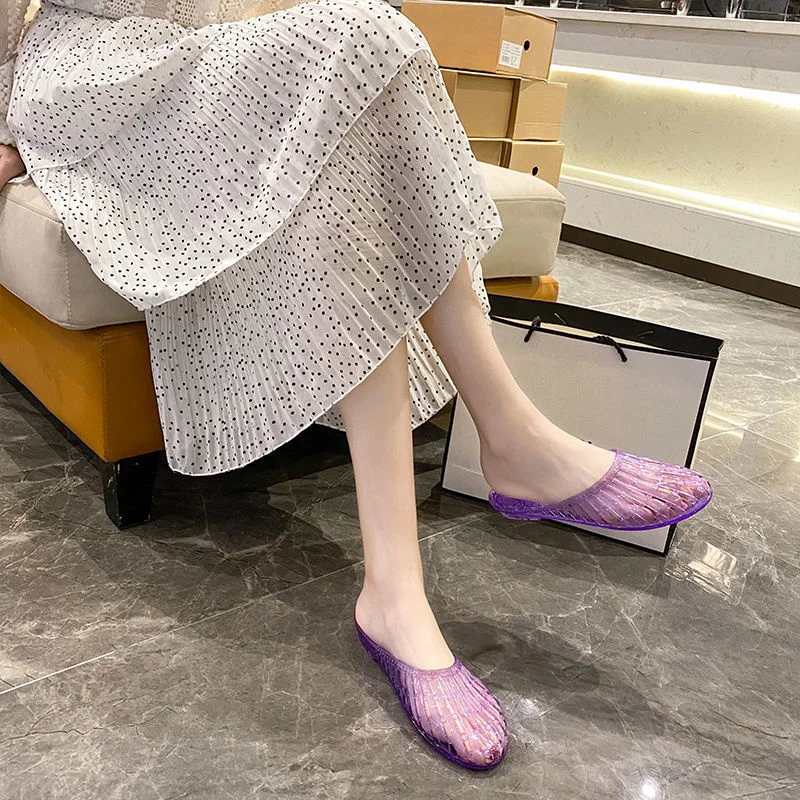 Wrap Toe Jelly Shoes Women Breathable Summer Sandals Lady Girls Antiskid Fashion Outdoor Slides for Shopping Street Office