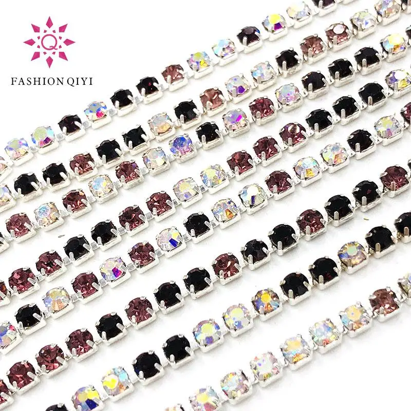 New arrive 5 yards/bag Royal blue/Lake blue/White AB 2mm-3mm silver base rhinestones cup chain diy hat/bags/clothing accessories