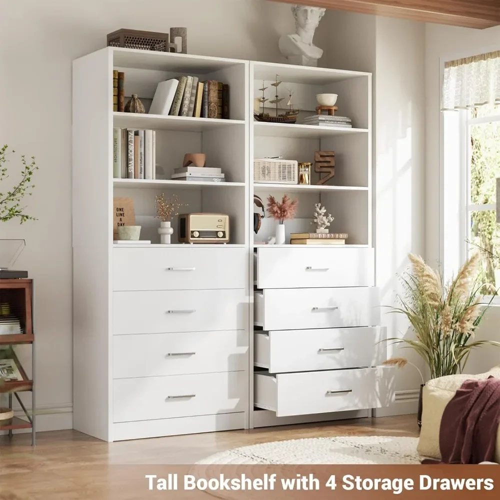 2025-NEW-2025-NewCloset Drawers System، نظام تنظيم الخزانة الخشبية مقاس 21.3 بوصة مع 4 أدراج، وحدة تخزين نظام الخزانة المشي