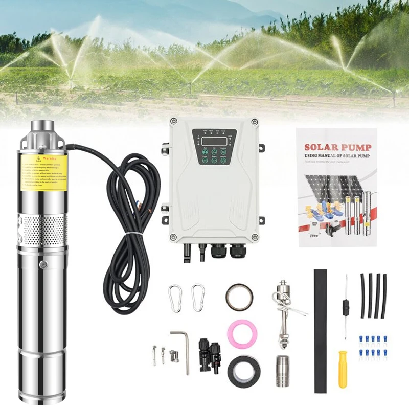 1.5 HP 100M High Head Solar Submersible Drill Well Booster Pump Price DC 72V Agri Solar Cell High Pressure Irrigation Water Pump