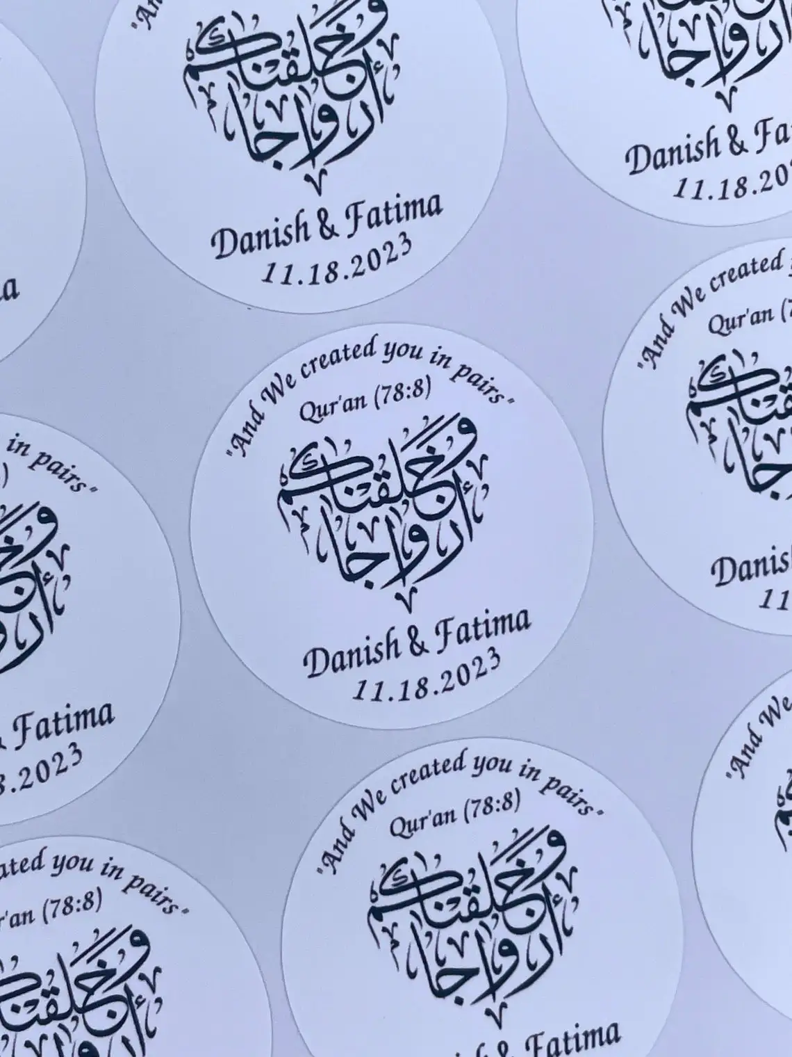 And We Created You In Pairs Stickers Quran 78:8 - Islamic Muslim Wedding or Engagement Favor Tags - Bridal Shower - , 100 Pieces