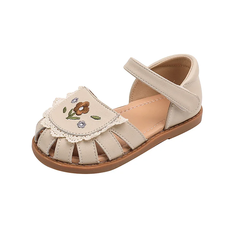 Children Sandals Girl\'s Fashion Embroidery Geniune Leather Sandals Anti-slip Soft Bottom Summer Princess Sandals Size 22-31