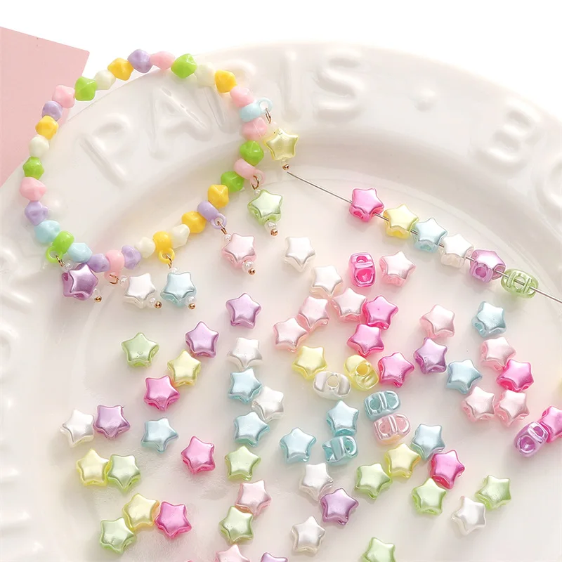 TX93 10pcs 9x8mm Mini Acrylic Matte Pentagram Beads Exquisite Four-way Hole Making Handmade DIY Bracelet Pendant Fashion Jewelry