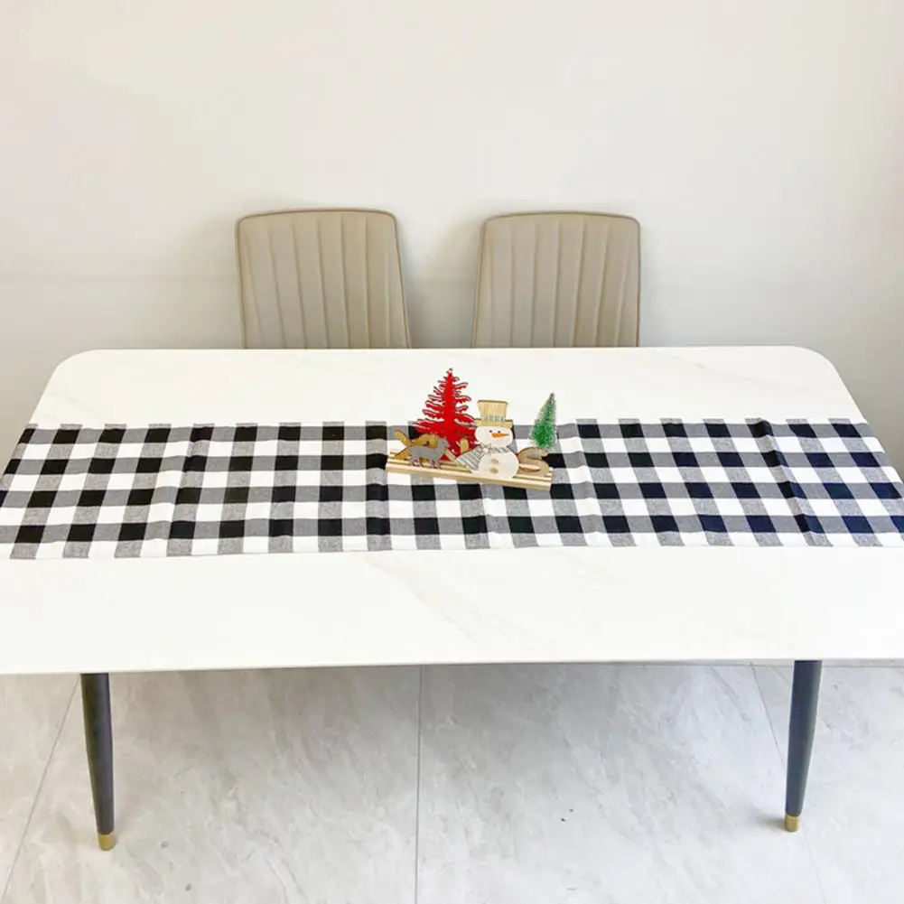 Black Checkered Table Runner Machine Washable Table Runner Festive Christmas Table Runner Black Plaid Print Seasonal Rectangle